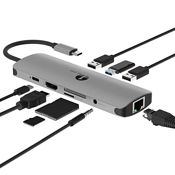 1byone USB C Hub, USB C Adapter 9 in 1 with USB-C Charging, Port of Mic/Audio,3 USB 3.0 Ports, HDMI, SD, Micro SD Compatible for MacBook Pro, Surface Pro,Notebook PC, USB Flash Drives and More