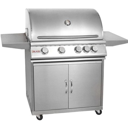 Blaze Blz-4-Lp 32 Inch 4-Burner Built-In Propane Gas Grill With Rear Infrared Burner And Grill Cart