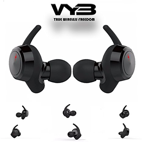 True Wireless Earbuds with [NEWEST] Bluetooth 4.2 / HD Audio Playback/ Built-in Mic / Sweatproof & ActivFit Design - TWS for Sports with Memory Foam Tips / [Sky Pods] by VYB Audio