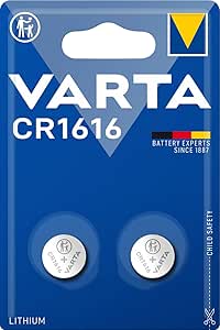 VARTA CR 1616, 6616101402, Batteria Litio a Bottone, Piatta, Specialistica, 3 Volts, Diametro 16mm, Altezza 1,6mm, confezione 2 pile