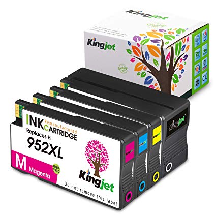 (Updated Chips) Kingjet Re-Manufactured Replacements for HP 952 952XL Ink Cartridge Compatible with Officejet Pro 7740 8210 8216 8702 8710 8715 8720 8725 8730 8740 Printers, 4 Pack