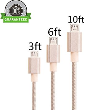 MCUK 3Pack 3ft 6ft 10ft Micro USB Cable Premium Micro USB Cable High Speed USB 2.0 A Male to Micro USB Sync and Charging Cables for Samsung, HTC, Motorola, Nokia, Android, and More (3ft 6ft 10ft)Gold