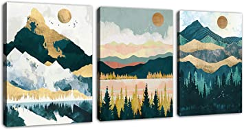 Mountain Forest Wall Art Nordic Style Abstract Canvas Pictures Contemporary Wall Decor Canvas Artwork for Living Room Bedroom Home Office Decoration 12" x 16" x 3 Pieces