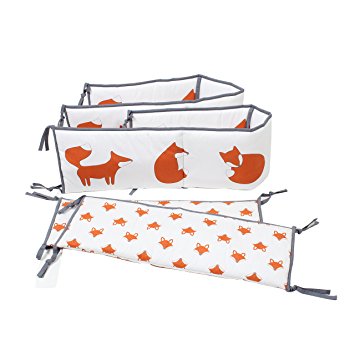 Bacati Playful Foxs Bumper Pad, Orange/Grey