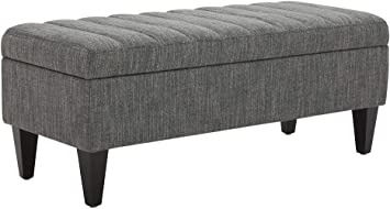 Amazon Brand – Rivet Maple Channel Tufted Upholstered Storage Ottoman with a Soft-Close Hinge, 45.3" W, Dark Grey