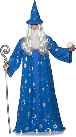 UNDERWRAPS Men's Celestial Wizard Robe Costume With Attached Cover Panel And Matching Hat