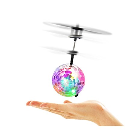 Huluwa RC Drone Suspending Helicopter Ball Flying Ball Built-in Shinning LED Lighting with Music for Kids, Gesture-Sensing No Need to Use Remote Control, 360-Degree Colorful Transformation