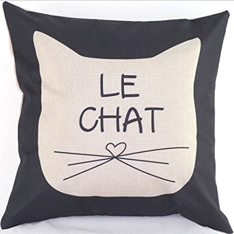 Vanki cute animal serial Cotton Linen Square Decorative Throw Pillow Case Cushion Cover 18 x 18 inches ,le chat lovely cat pattern