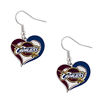 Cleveland Cavaliers NBA Swirl Heart Dangle Earring Set Charm Gift