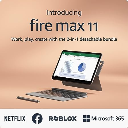 Introducing Amazon Fire Max 11 tablet, productivity bundle with Keyboard Case, Stylus Pen, octa-core processor, 4 GB RAM to do more throughout your day, 64 GB, Grey, with Ads