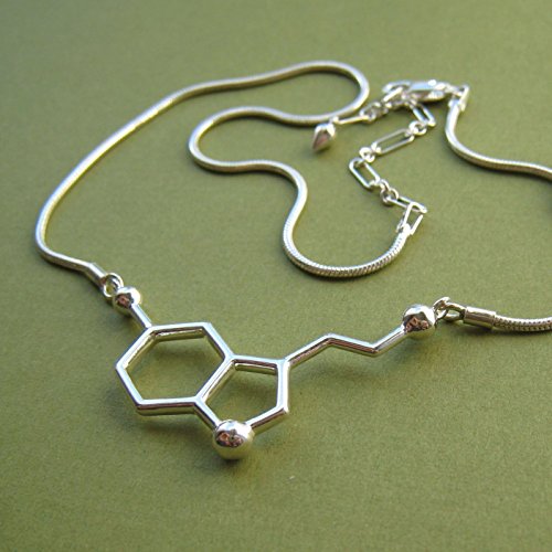 Serotonin Molecule Necklace with snake chain in sterling silver