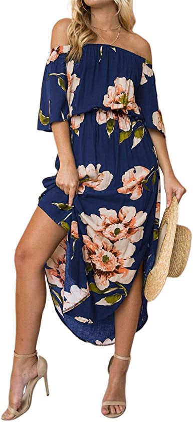 YOINS Women Floral Print V Neck Dress Half Sleeves Crossed Front Maxi Dresses for Vacation Beach
