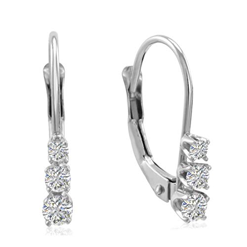 AGS Certified 1/4ct Three Stone Diamond Leverback Earrings in 10K Gold