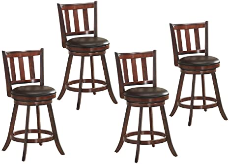 COSTWAY Bar Stools Set of 4, Counter Height Dining Chair, Fabric Upholstered 360 Degree Swivel, PVC Cushioned Seat, Perfect for Dining and Living Room (Height 24.5''-Set of 4)