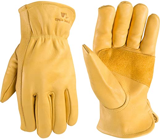 Men's Reinforced Leather Work Gloves with Palm Patch, Small (Wells Lamont 1129)