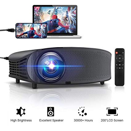 Projector, GBTIGER 4000 Lumens Outdoor Indoor Movie Projector, Support Full HD 1080P LED LCD Video Projector, 200" Display, Compatible with Fire TV Stick PS4 HDMI USB VGA AV (Black)