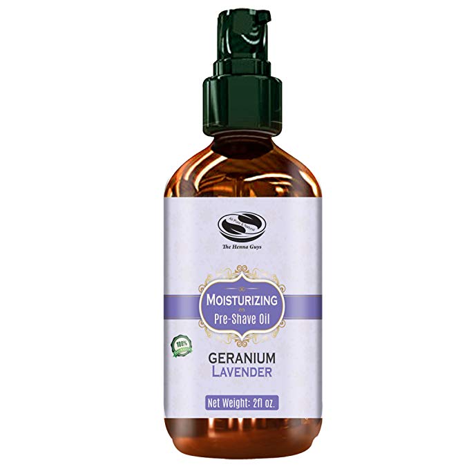 2 fl. Oz Geranium & Lavender UNISEX Pre Shave oil, naturally moisturizing & soothing shave, excellent Pre shave oil for Men & Women with sensitive skin