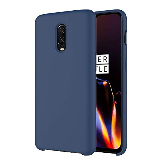 Orzero Liquid Silicone Gel Rubber Case Compatible for Oneplus 6T Full Body Shock Absorbing Ultra Slim Protective [Baby Skin Touch]-Navy