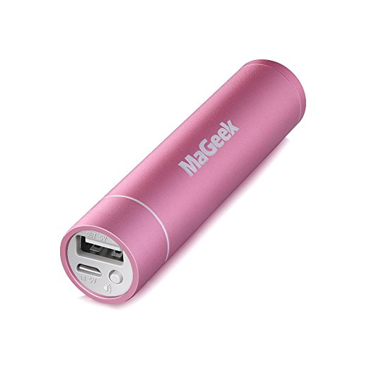 MaGeek Atom1 [upgraded] 3350mAh Lipstick-Sized Portable Charger External Battery Power Bank with UniCharge Technology for iPhone, Samsung, and More (Pink)