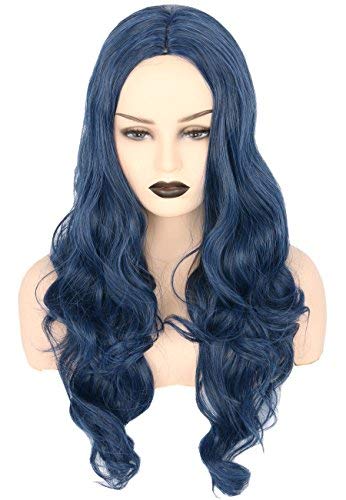 Topcosplay Womens Hair Wigs Dark Blue Long Wavy Cosplay Halloween Costume Wigs