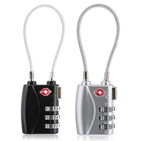 TSA Approved Luggage Locks, Luggage Lock 2 Pack, Cable Travel Lock, Safe Padlock for Gym, School, Suitcases, Baggage