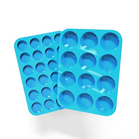 Lucentee Large Muffin Pans - Top Non Stick Bakeware for Muffins, Cakes and Cupcakes - 12 Cups Texas Jumbo Silicone Mold/Baking Tray - Heat Resistant Tins up to 450F- Easy to Clean - Blue