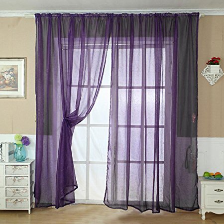 sourcingmap Sheer Curtain - Sheer Voile - Slot Top Plain Voile Curtain Panel Net & Organdy Dark Purple
