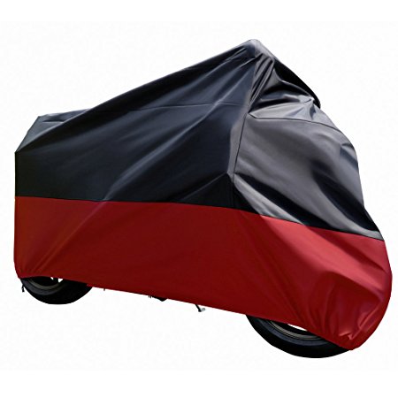 Tokept All-Weather Motorcycle Cover Heavy Duty Material Fabric in Black and Red for 103 Inch Motorcycles Like Honda Yamaha Suzuki Harley Keeps Your Bike Dry and Protected Year Round