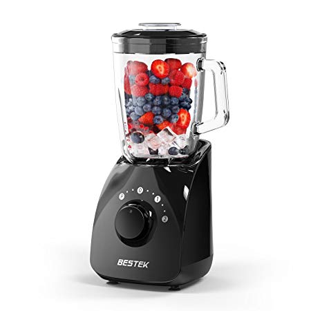 BESTEK Smoothie Blenders,350 Watts Blender for Shakes and Smoothies with 1.5L BPA Free Glass Jar,2-Speed Function,Mixer,High Speed Blender for Baby Food, Healthy Drink, 20000 RPM