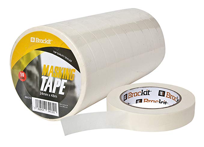 Brackit Easy Removal White Masking Tape | 10 Masking Tape Rolls Bulk Bundle (24mm x 48m per roll)