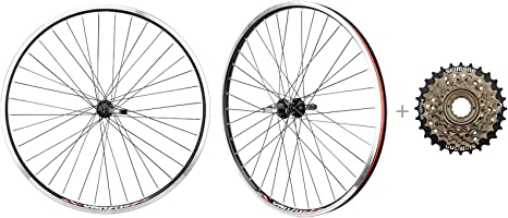 CyclingDeal Bicycle Mountain Bike 26 inch Double Wall Rims MTB Wheelset 26" with Compatible with Shimano MF-TZ500 14-28T Freewheel - Front & Back Wheels