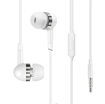 G-Cord In-Ear Stereo Earbuds with Built-in Mic and Remote Control for iPhone iPad iPod Samsung Galaxy Phones Android SmartPhones Tablets Computers MP3 Players with 3.5mm Audio Port (White)