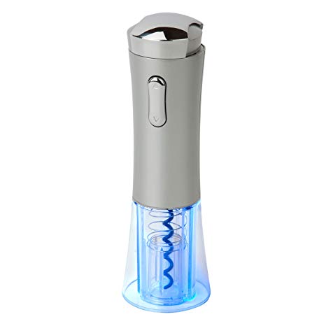 Honey-Can-Do KCH-03426 Rechargeable Wine Opener with Detachable Foil Cutter Cap, and Power Adapter, Metallic Gray/Chrome