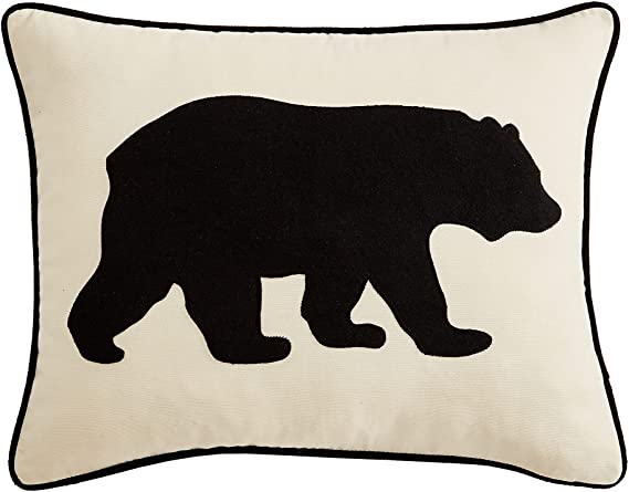 Eddie Bauer Home | Home Collection | 100% Cotton Twill Signature Bear Design Decorative Pillow, Zipper Closure, Easy Care Machine Washable, 1 Count (Pack of 1), Black