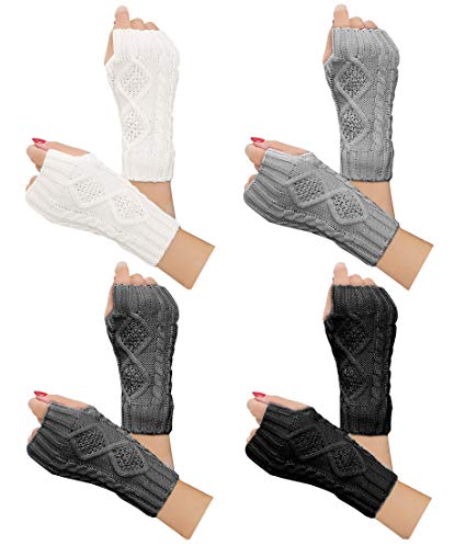 2-4 Pairs Women Winter Warm Knit Fingerless Gloves Hand Crochet Thumbhole Arm Warmers Mittens