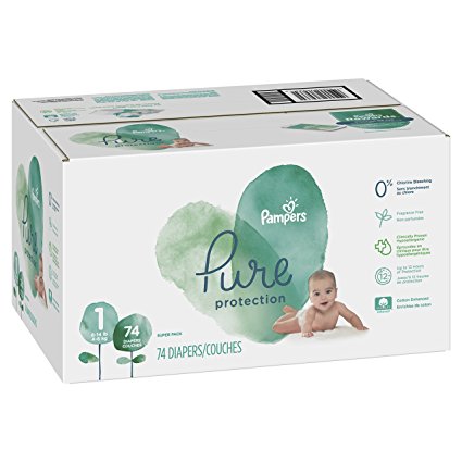 Pampers Pure Protection Newborn Disposable Diapers, Size 1 (8-14 lb), 74 Count