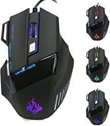 Gaming Mouse, Fellee Professional USB Wired Optical Mice Plug and Play Ergonomic 7 Buttons, 4 Adjustable DPI Levels, 7 Circular & Breathing LED Light for Pro Gamer, PC Computer, Laptop - Black