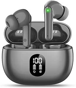 Wireless Earbuds, Bluetooth Ear Buds with Big Bass Stereo Sound, 48 Hours Playtime, Lightweight in-Ear Fit Earphones, IPX7, Hands-Free Calls with AI for iPhone, Android, Pad, Sports, Workout