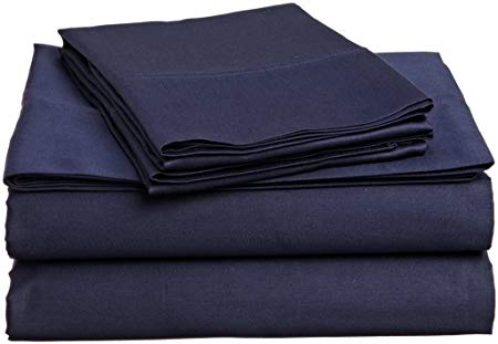 Way Fair Sheet Set Twin Extra Long Size Navy Blue Solid 100% Cotton 600 Thread-Count (15" Deep Pocket Drop) by