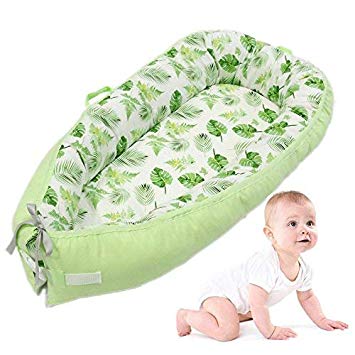 Baby Lounger, leegoal Portable Super Soft and Breathable Newborn Infant Bassinet,Water Resistant Removable Cover for Newborn Lounger (Green)