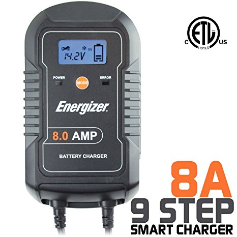 Energizer ENC8A 8 Amp Battery Charger with LCD   Maintainer 6/12V - 9 Step Smart Charging technology will improve your battery's life cycle for Car RV Boat