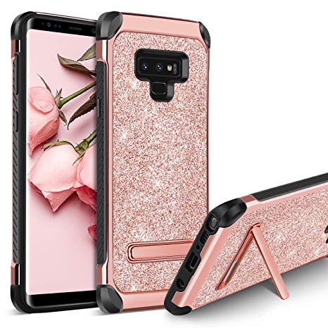 Samsung Galaxy Note 9 Case, BENTOBEN Stylish Kickstand Protective Shockproof Phone Cases Luxury Glitter Bling Pretty Phone Cover Slim Shiny Sparkle Phone Cover Case for Girls Women - Rose Gold/Pink