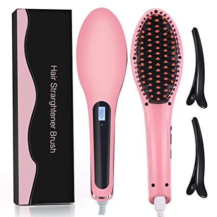 Hair Straightener Brush - Hot Air Hair Brushes - Fast Heat Straight Hair/Beard Straightening Comb with Anti-Scald/ 30 Adjustable Temperatures/ 100-240V Dual Voltage - Ideal Travel/Home Gift for Women