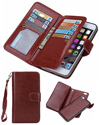 Father's Day Gifts-For iPhone 6/6s Wallet Case,Valentoria Leather Wallet Case Magnetic Detachable Slim Back Cover Card Holder Slot Wrist Strap Case (iPhone 6/6s, Brown)