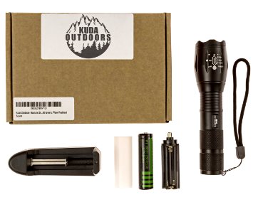 Kuda Outdoors Flashlight - The Best 1200 Lumen Handheld Tactical Light Lamp with LED Cree XML T6 and Adjustable Focus Zoom 100 Water-resistant Ideal for Camping and Outdoor Sports