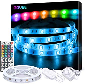 LED Strip Lights, Govee 5 Metre RGB Colour Changing Lighting Strip with Remote and Control Box, Multi-Coloured Mood Lights for Home TV Kitchen DIY Decoration, Bright 5050 LEDs & Easy Installation