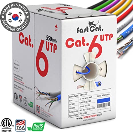 fast Cat. Cat6 Ethernet Cable 1000ft - Insulated Bare Copper Wire Internet Cable with Noise Reducing Cross Separator - 550MHZ / 10 Gigabit Speed UTP LAN Cable 1000 ft - CMR (Blue)
