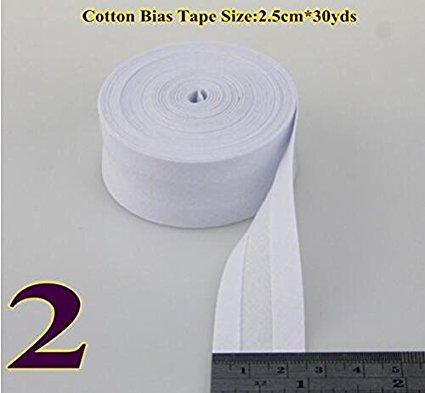 Mangocore 100% Cotton Bias bindnig tape,size: 25mm, width:1",2.5cm,30yds various color,DIY garment accessories wholesales (White)