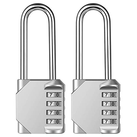 2.5 Inch Long Shackle 4 Digit Combination Lock and Outdoor Resettable Waterproof Padlock for Gym Locker, Chest, Gate, Hasp Cabinet, Toolbox (Silver,Pack of 2)