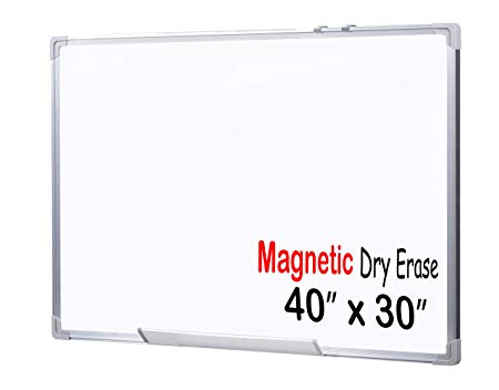EGI Large Office Magnetic Dry Erase White Board with Aluminum Frame and Wall Mounting Brackets (40x30)